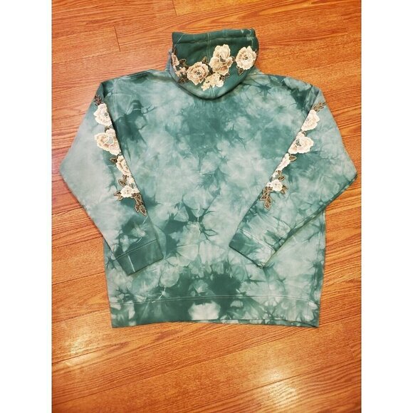 Civil Regime Aqua Marble Rose Hoodie Men's Size L Tie Dye Embroidered Flowers - Picture 8 of 10